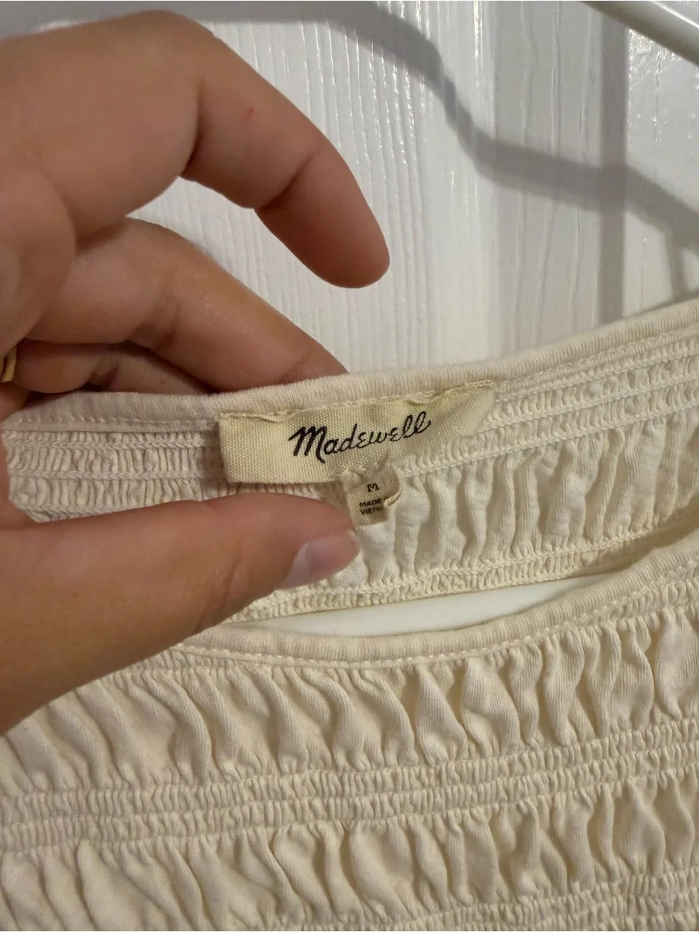 Madewell Ivory Smocked Long-Sleeve Top - Size Medium